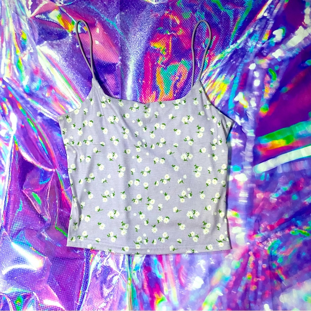 Floral crop tank top purple